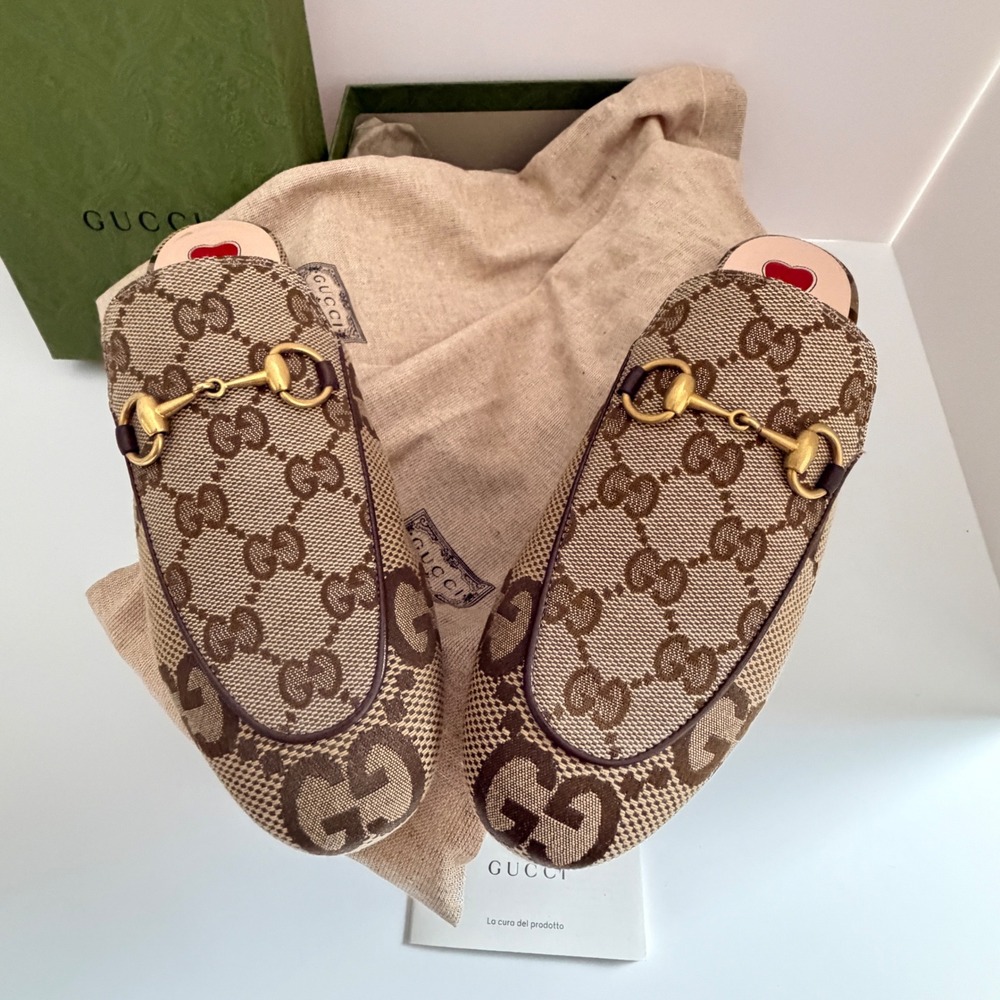 Gucci GG Princetown Horsebit Slipper Ebony Mules Women 35 US 5